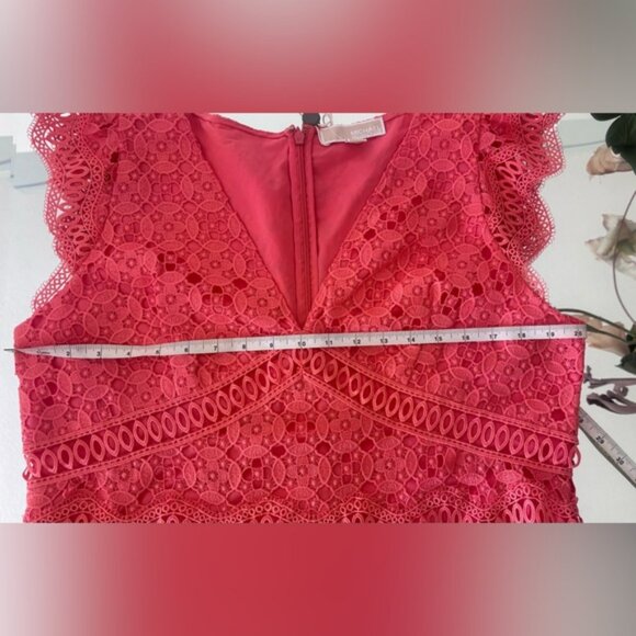 Michael Kors Coral Pink  Lace & Ruffled Mini Dress V-Neck Flutter Sleeves NWT - Picture 7 of 10